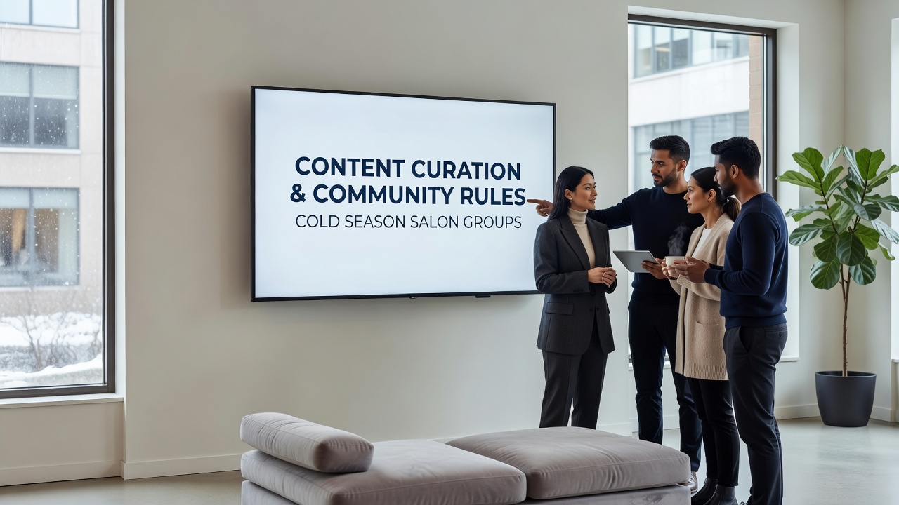 Moderators reviewing community posts for compliance with salon group guidelines during winter discussions